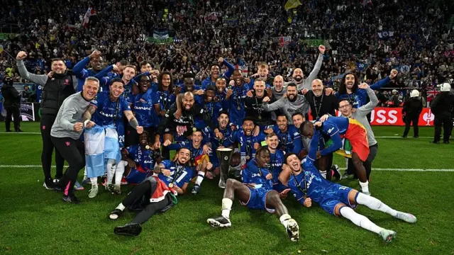 Chelsea players after winning the Conference League