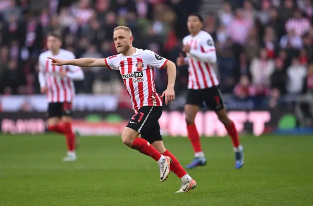 Alex Pritchard points and runs at the Stadium of Light