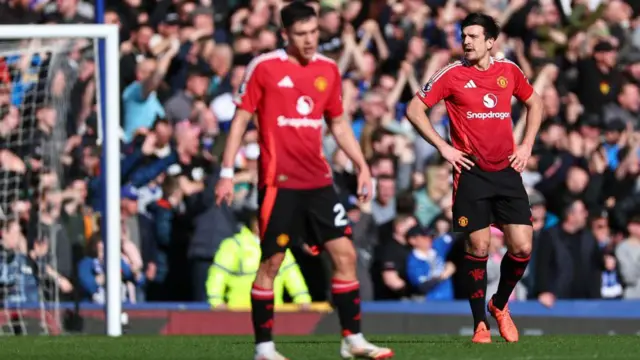 Harry Maguire and Manuel Ugarte look dejected