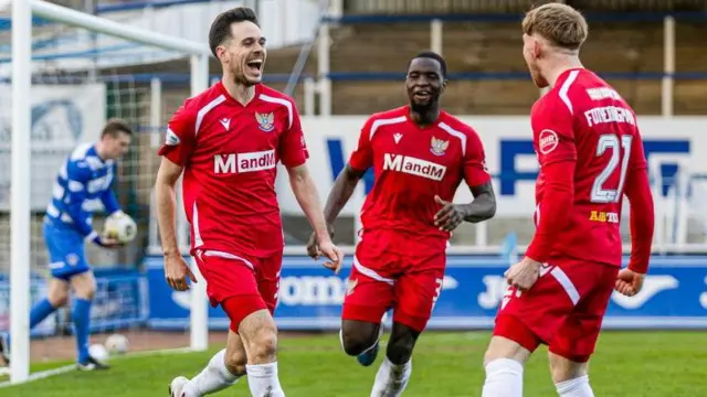 St Johnstone's Liam Smith (left) celebrates scoring against Greenock Morton