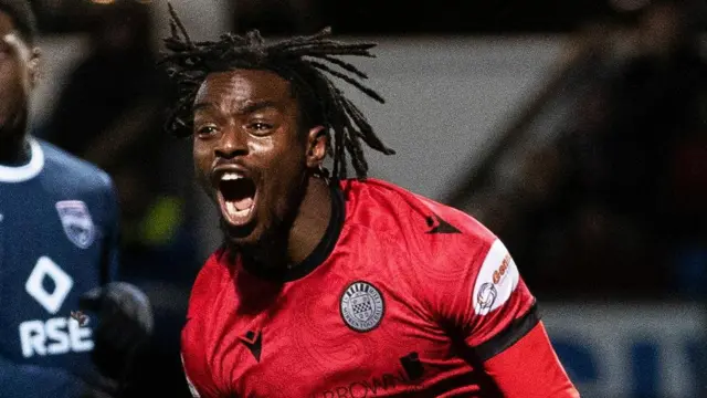 St Mirren’s Toyosi Olusanya celebrates after scoring to make it 1-1 during a cinch Premiership match between Ross County and St Mirren at the Global Energy Stadium