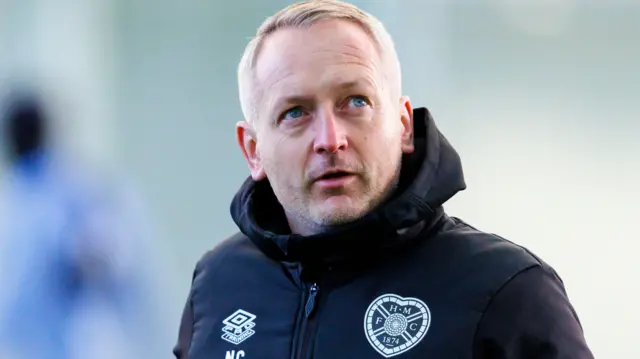 Neil Critchley during a Heart of Midlothian training session at the Oriam