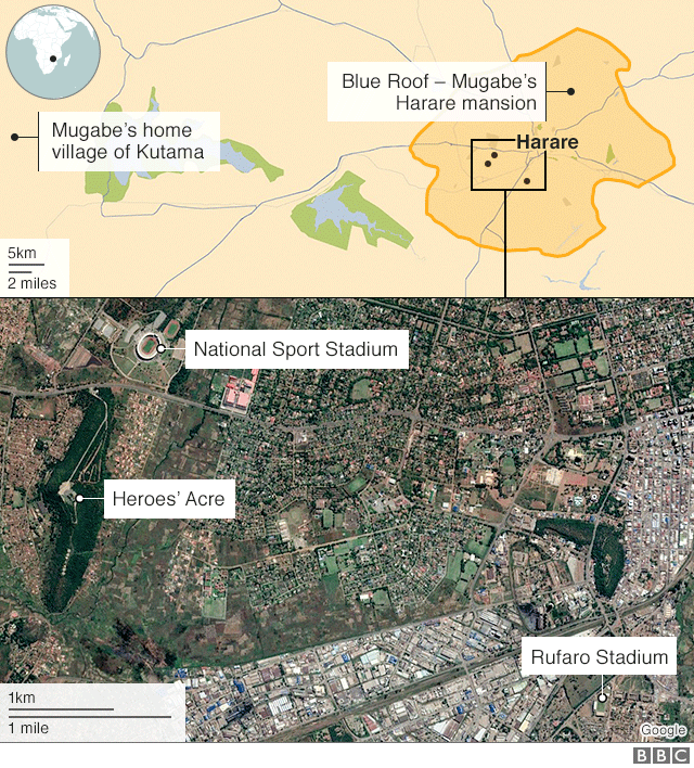 Funeral map - Mugabe