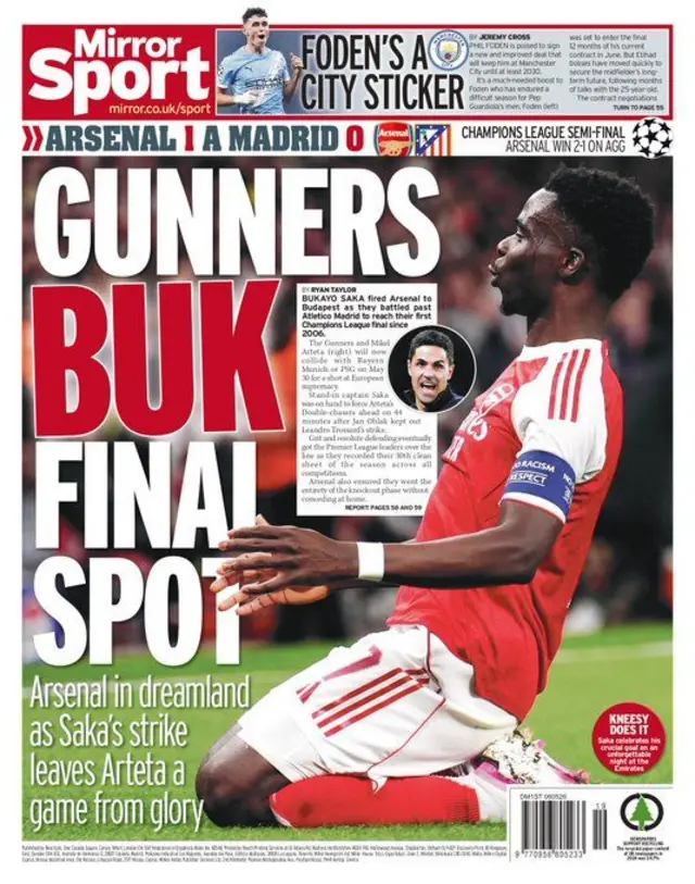 'Gunners Buk final spot' Bukayo Saka celebrates