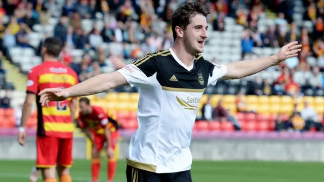 Kenny McLean celebrates after scoring for Aberdeen against Partick Thistle