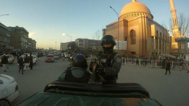 Police patrol in the Afghan capital, Kabul