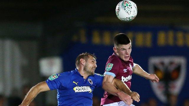 Declan Rice helped West Ham come from a goal down to beat AFC Wimbledon 3-1 in the Carabao Cup on Tuesday.