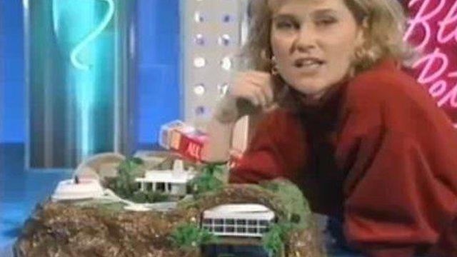 Blue Peter's Anthea Turner with a home-made model of Tracey Island