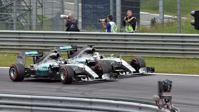Nico Rosberg leads from Lewis Hamilton