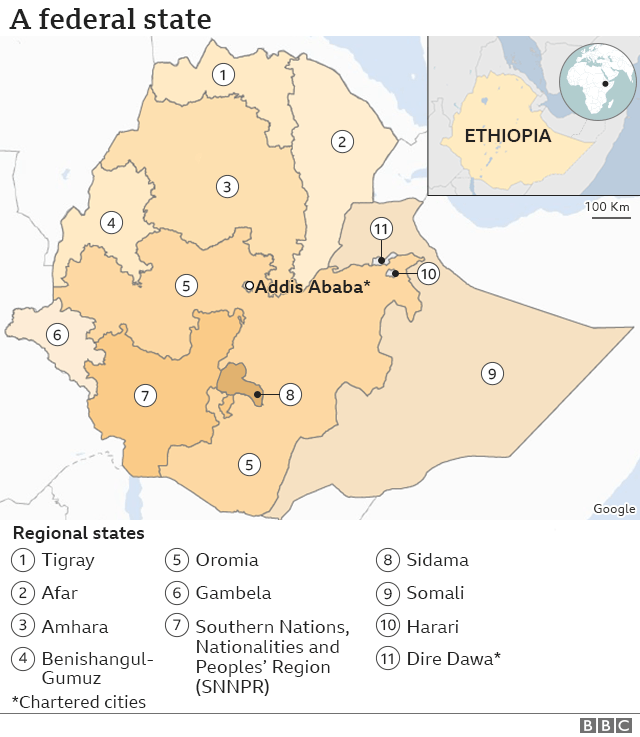 Map showing federal state