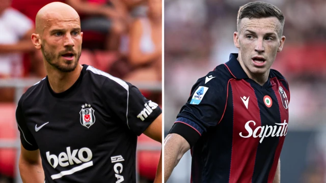 Besiktas' Vaclav Cerny and Bologna's Lewis Ferguson