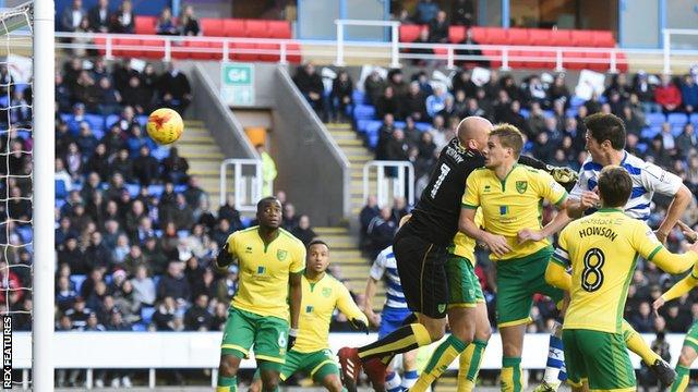 Yann Kermorgant heads Reading ahead against Norwich