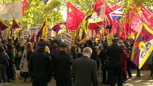 Police guard around protesters on The Mall