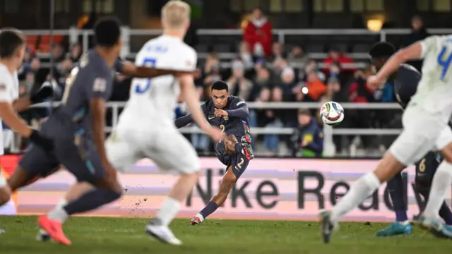 Trent Alexander-Arnold scores a free-kick for England