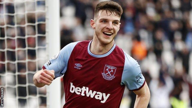 West Ham United midfielder Declan Rice celebrates scoring against Southampton