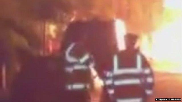 Emergency services at gas main explosion fire