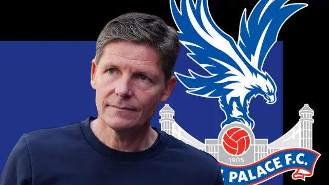 Oliver Glasner and the Crystal Palace club badge