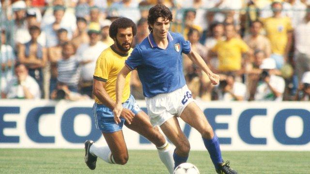 Italy's Paolo Rossi scores a hat-trick against Brazil in 1982