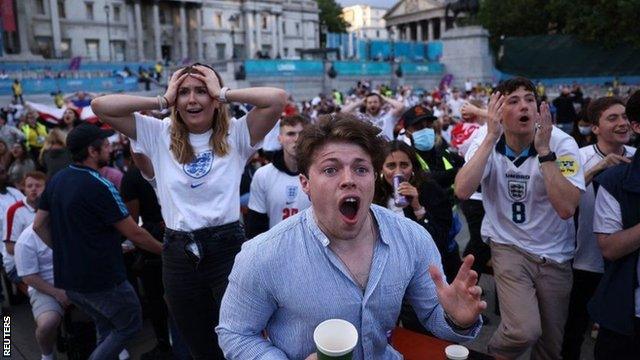 England fans react during the Euro 2020 game against Ukraine