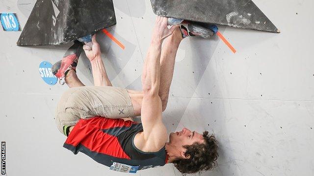 Olympic hopeful Adam Ondra competing at the Climbing World Cup