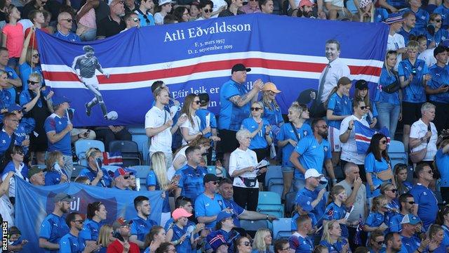 Iceland's fans during the Euro 2022 game against Belgium