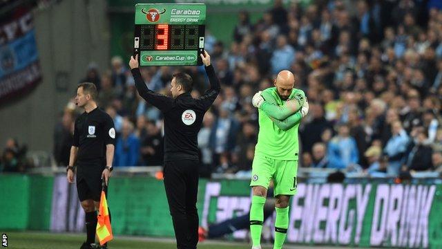 Willy Caballero is ready to come on for Chelsea