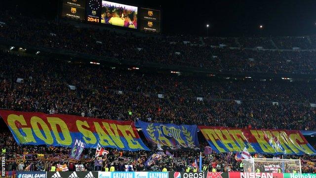 Barcelona fans showed off a huge banner before kick-off in tribute to Lionel Messi