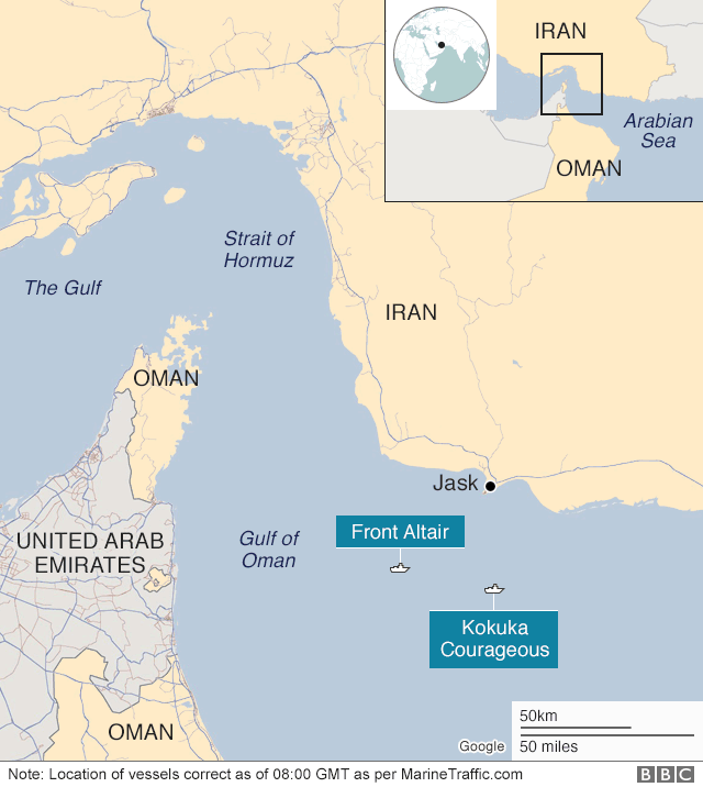 Map showing the location of the two vessels as of 08:00 GMT