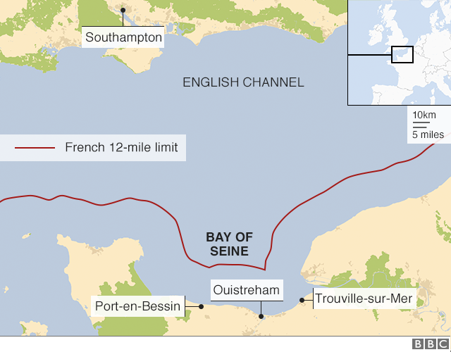 Map showing Normandy coast