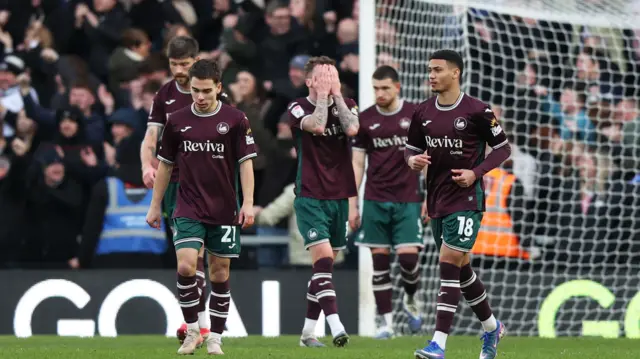 Swansea players look frustrated at Derby 