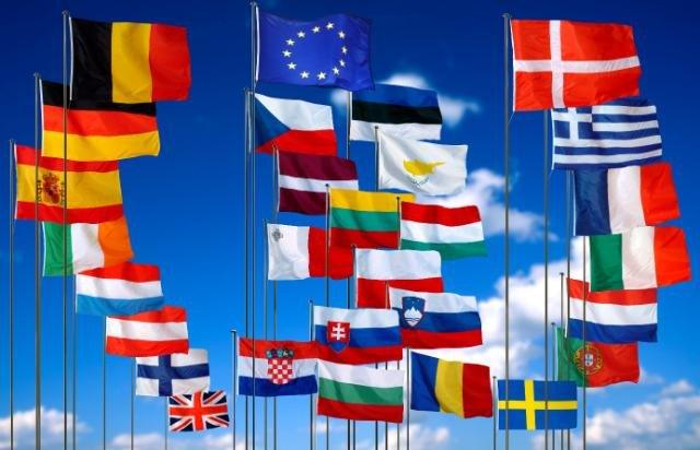 Flags of all the EU member countries