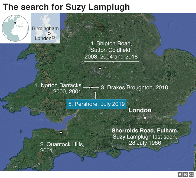 Map: Suzy Lamplugh search locations