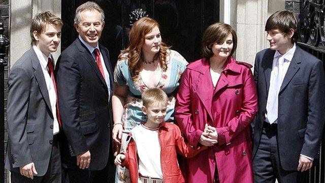 The Blair family on the steps of 10 Downing Street