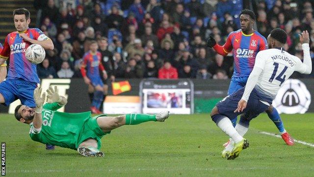 Crystal Palace goalkeeper Julian Speroni makes a save during his side'swin over Tottenham Hotspur in the fourth round of the FA Cup