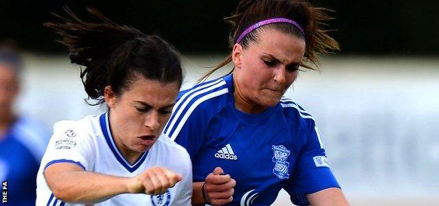 Karen Carney of Chelsea Ladies and Birmingham City's Melissa Lawley