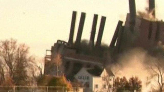 Michigan power plant brought down in controlled blast