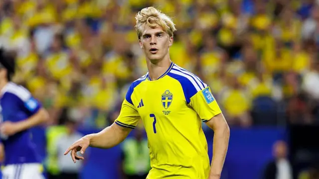 Lucas Bergvall of Sweden gestures 