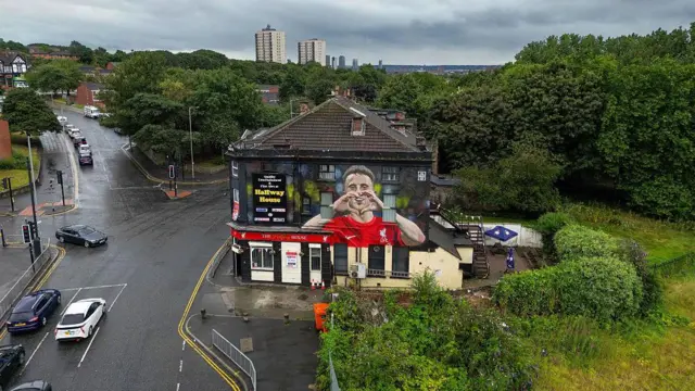 An aerial view of the new mural