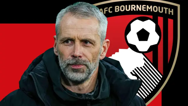 A graphic of Marco Rose in front of a red and black background and the Bournemouth club badge
