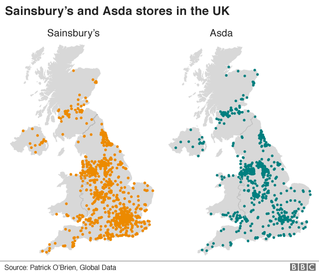 Map of supermarket locations in the UK