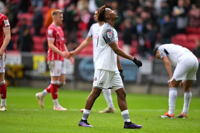 Jamal Lowe sums up Swansea's mood after defeat at Bristol City