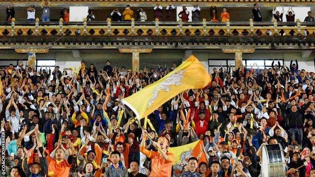 Bhutan fans during their team's 1-0 win over Guam in a World Cup qualifier in Thimphu on Thursday