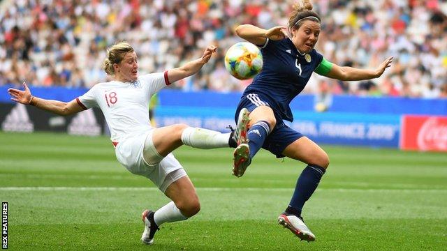 Ellen White in action for England against Scotland at the 2019 Women's World Cup