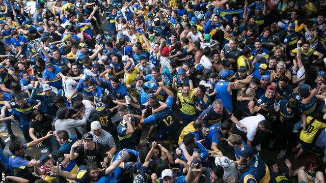 Boca Juniors fans celebrate in Buenos Aires