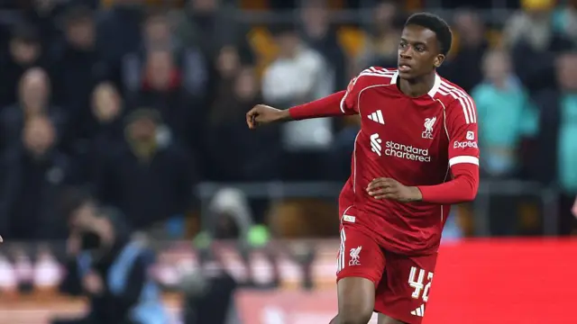 Trey Nyoni of Liverpool on the ball during the Emirates FA Cup Fifth Round match between Wolverhampton Wanderers and Liverpool 