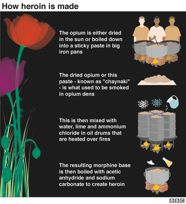 Graphic showing how heroin is made