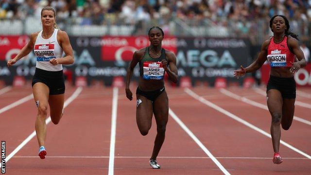 Britain's Dina Asher-Smith competing in the 100m