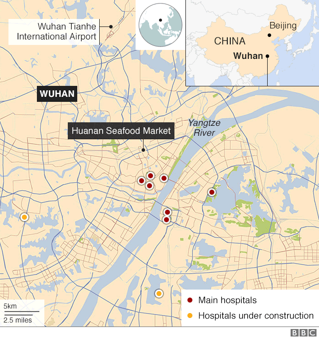 Map of hospitals in Wuhan