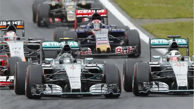 Nico Rosberg and Lewis Hamilton at the start of the Austrian GP