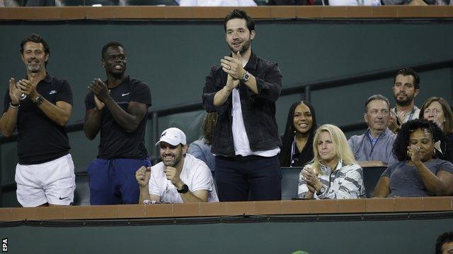 Serena Williams was cheered on by her husband Alexis Ohanian on her return to action on the WTA Tour